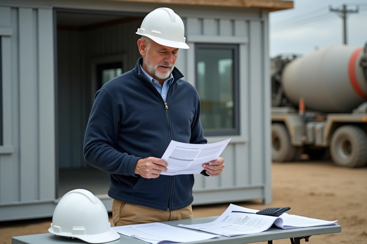 Chef de chantier consultant un devis de béton prêt à l'emploi sur un chantier de construction