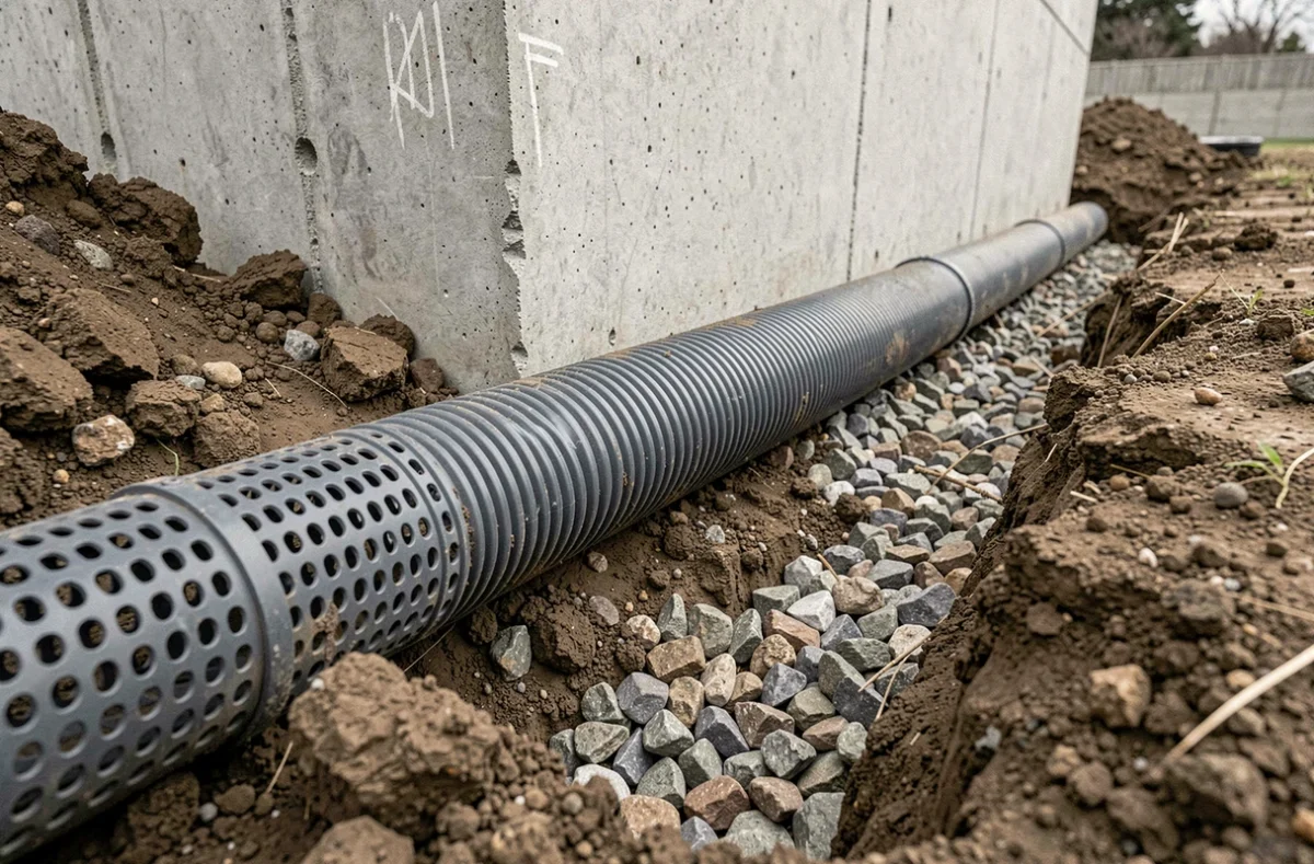 Drain agricole posé sans géotextile ni gravillon, erreur courante en construction neuve